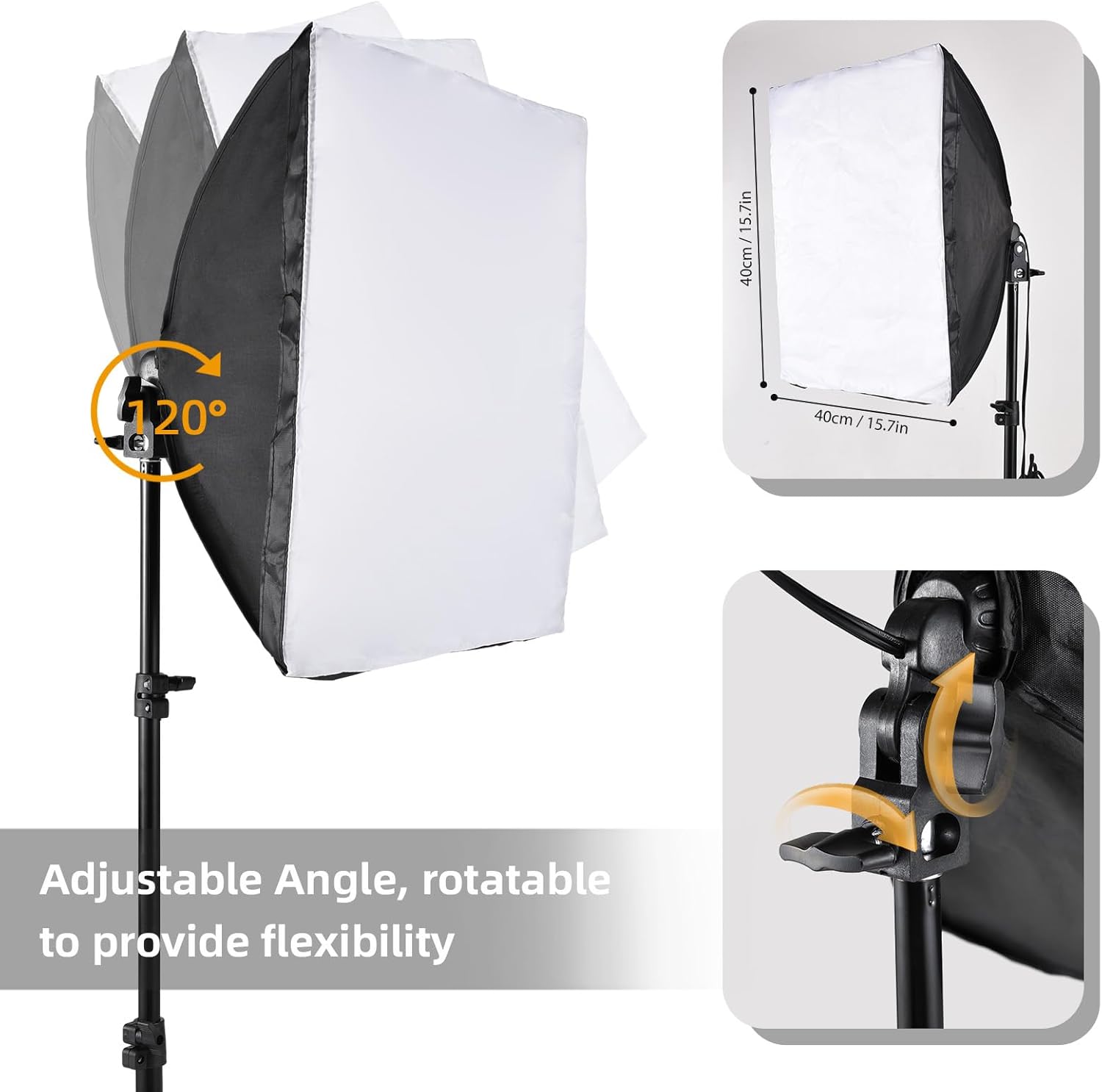 Andoer Softbox Photography Lighting Kit 16'' x 16'',85W Studio Lights for Photography and Live with 3000K-7500K Bi-Color LED Light, 40x40cm Soft Box,1.7m Light Stand,Remote Control,and Carry Bag - Image 4