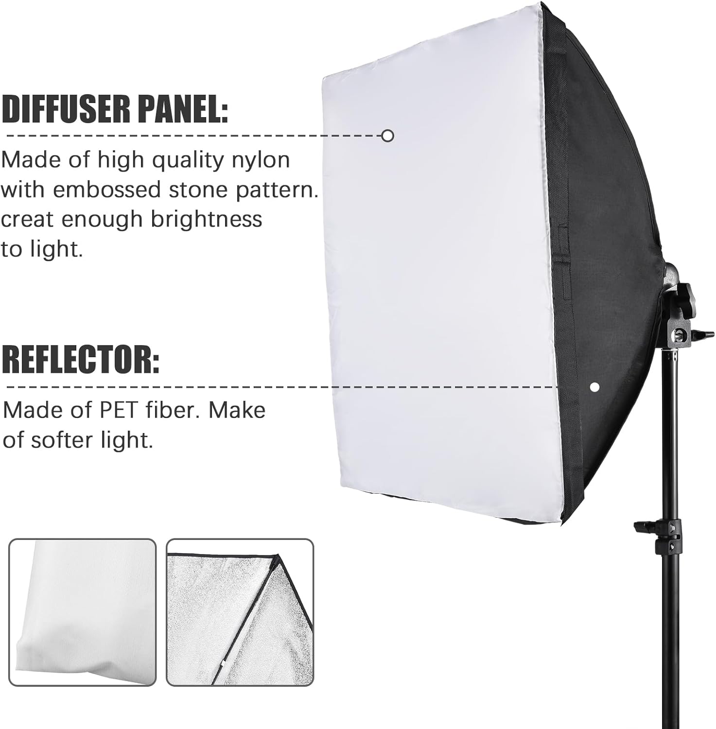 Andoer Softbox Photography Lighting Kit 16'' x 16'',85W Studio Lights for Photography and Live with 3000K-7500K Bi-Color LED Light, 40x40cm Soft Box,1.7m Light Stand,Remote Control,and Carry Bag - Image 5