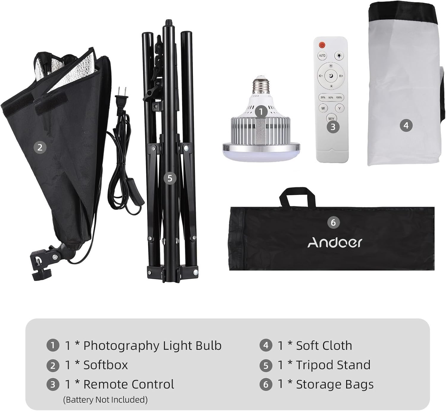 Andoer Softbox Photography Lighting Kit 16'' x 16'',85W Studio Lights for Photography and Live with 3000K-7500K Bi-Color LED Light, 40x40cm Soft Box,1.7m Light Stand,Remote Control,and Carry Bag - Image 8